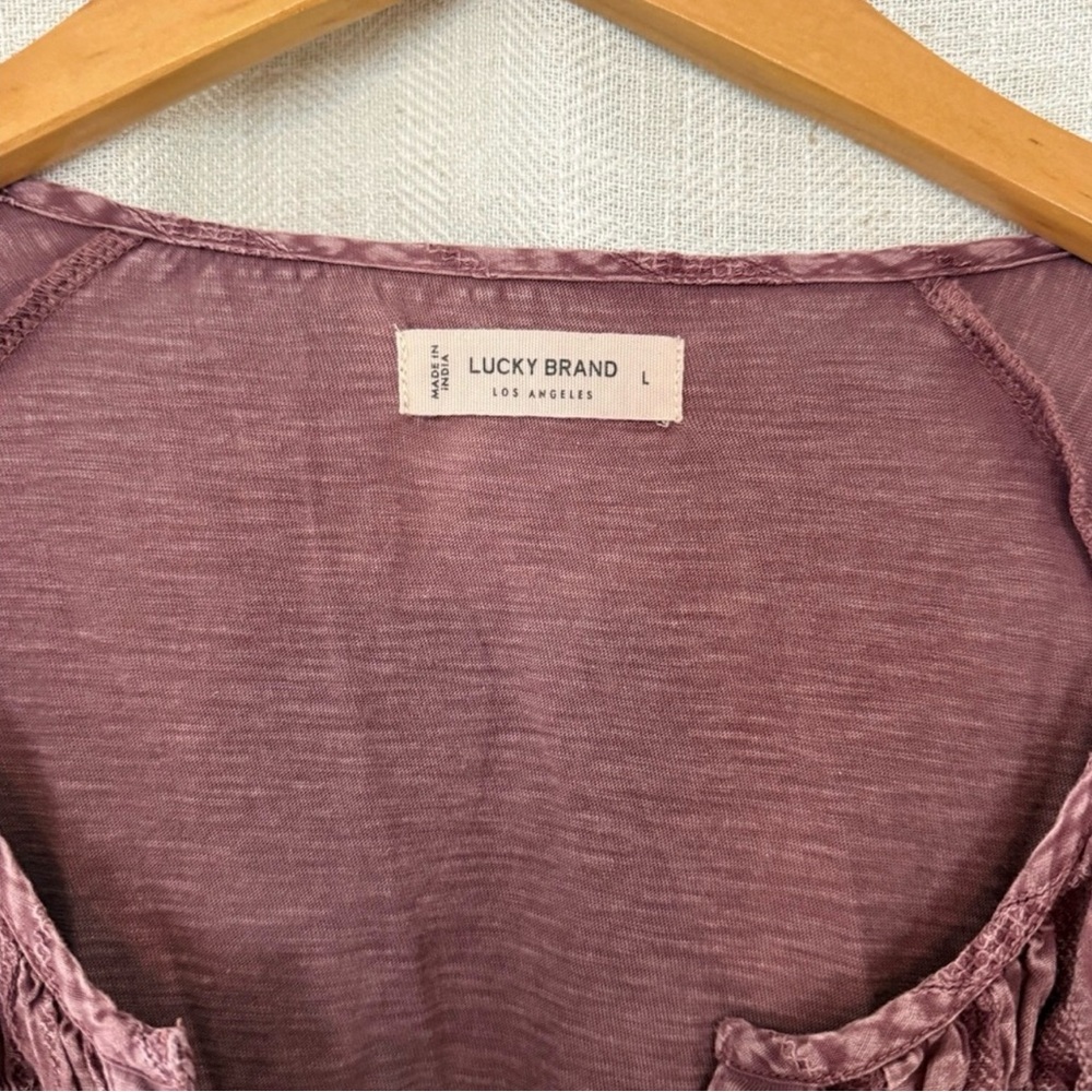 Lucky Brand Mauve Purple pink button up vintage wash Peasant Tunic L top blouse - Picture 4 of 5
